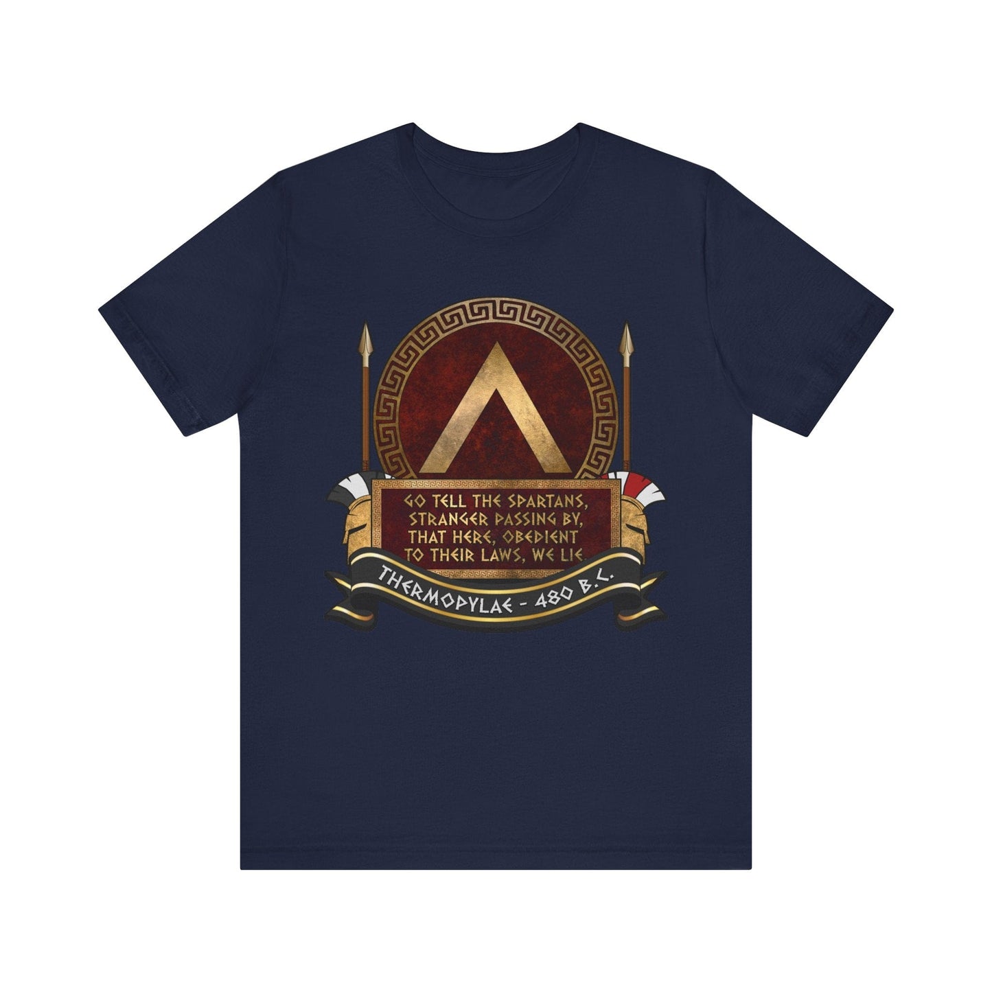Navy / S Battle of Thermopylae Spartan Epitaph T-Shirt