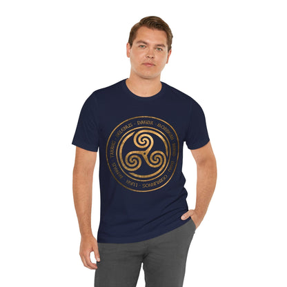 Navy / S Celtic Gods and Goddesses Triskelion Symbol T-Shirt