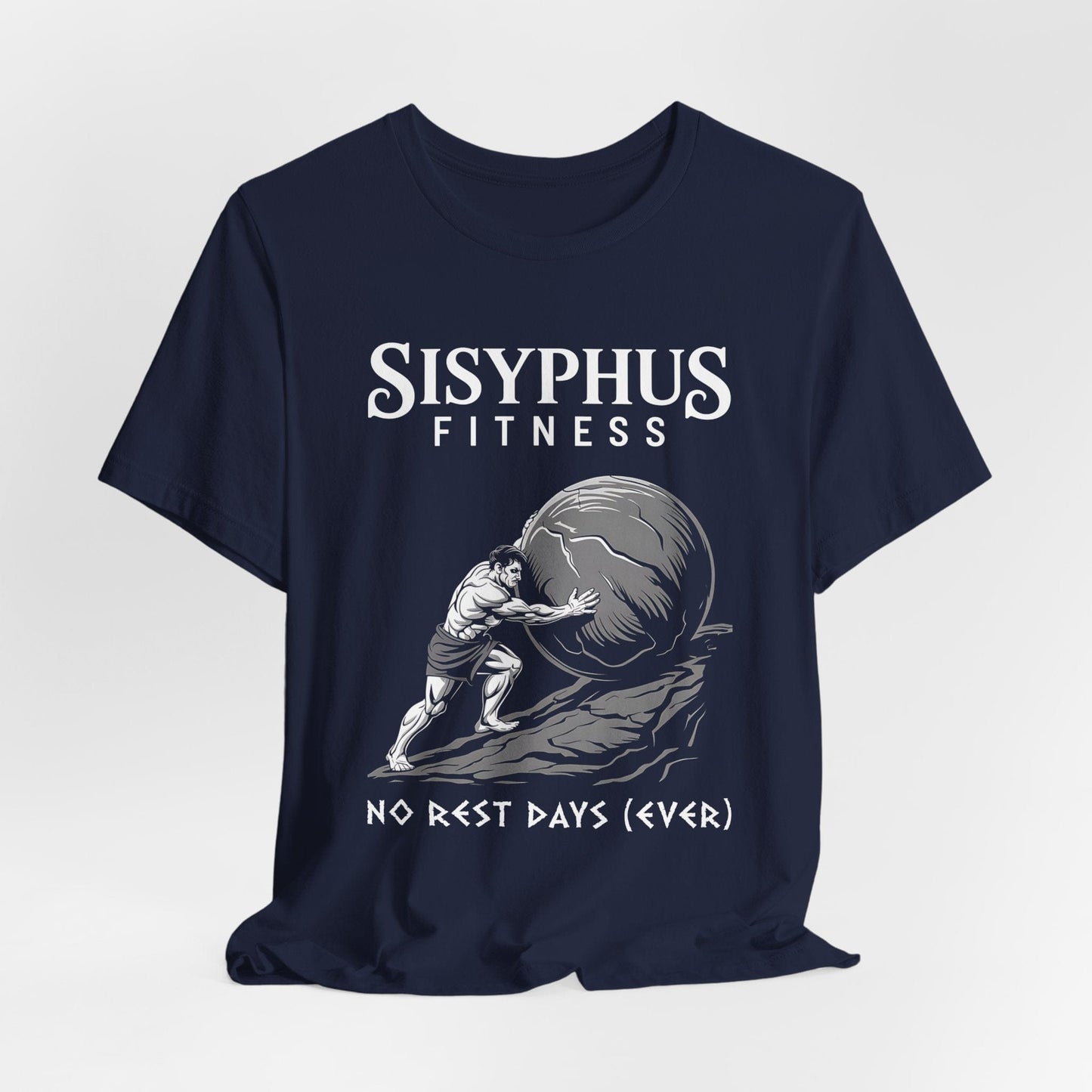 Navy / S Sisyphus Fitness Funny Greek Mythology T-Shirt