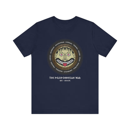 Navy / S The Peloponnesian War Battles - Greek Gorgon Hoplite Shield T-Shirt