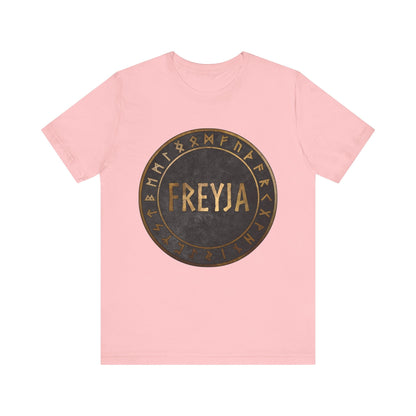 Pink / S Freyja Norse Goddess with Viking Runes T-Shirt