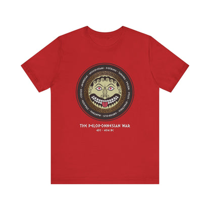 Red / S The Peloponnesian War Battles - Greek Gorgon Hoplite Shield T-Shirt