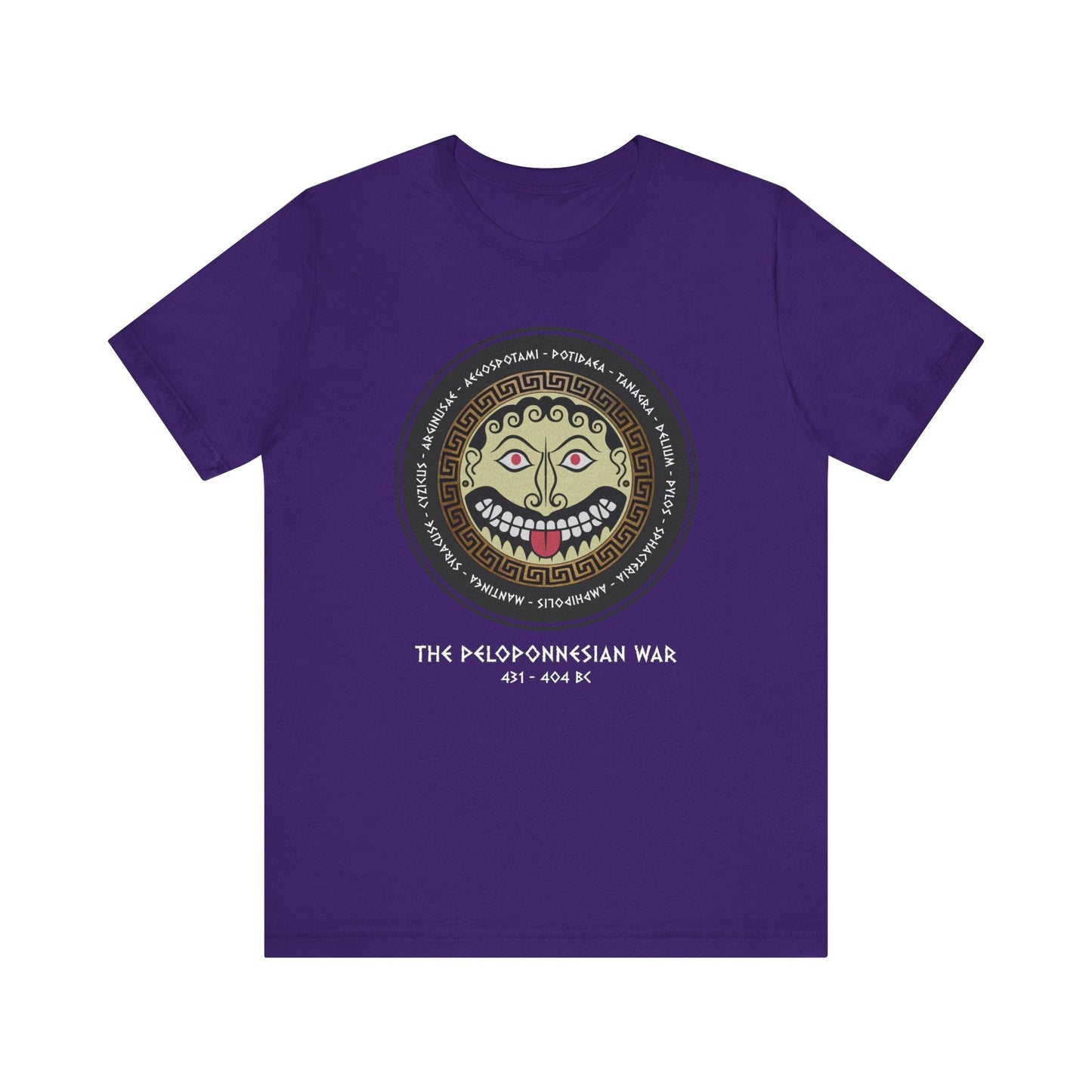 Team Purple / S The Peloponnesian War Battles - Greek Gorgon Hoplite Shield T-Shirt