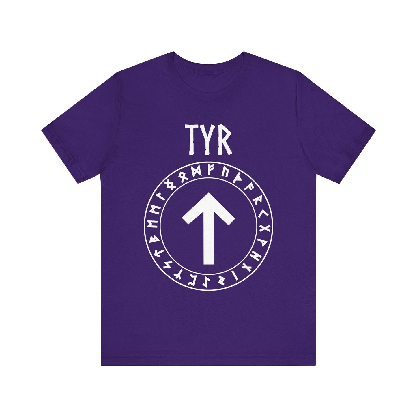 Team Purple / S Tyr Norse God Tiwaz Rune with Futhark Runes T-shirt