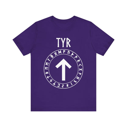 Team Purple / S Tyr Norse God Tiwaz Rune with Futhark Runes T-shirt