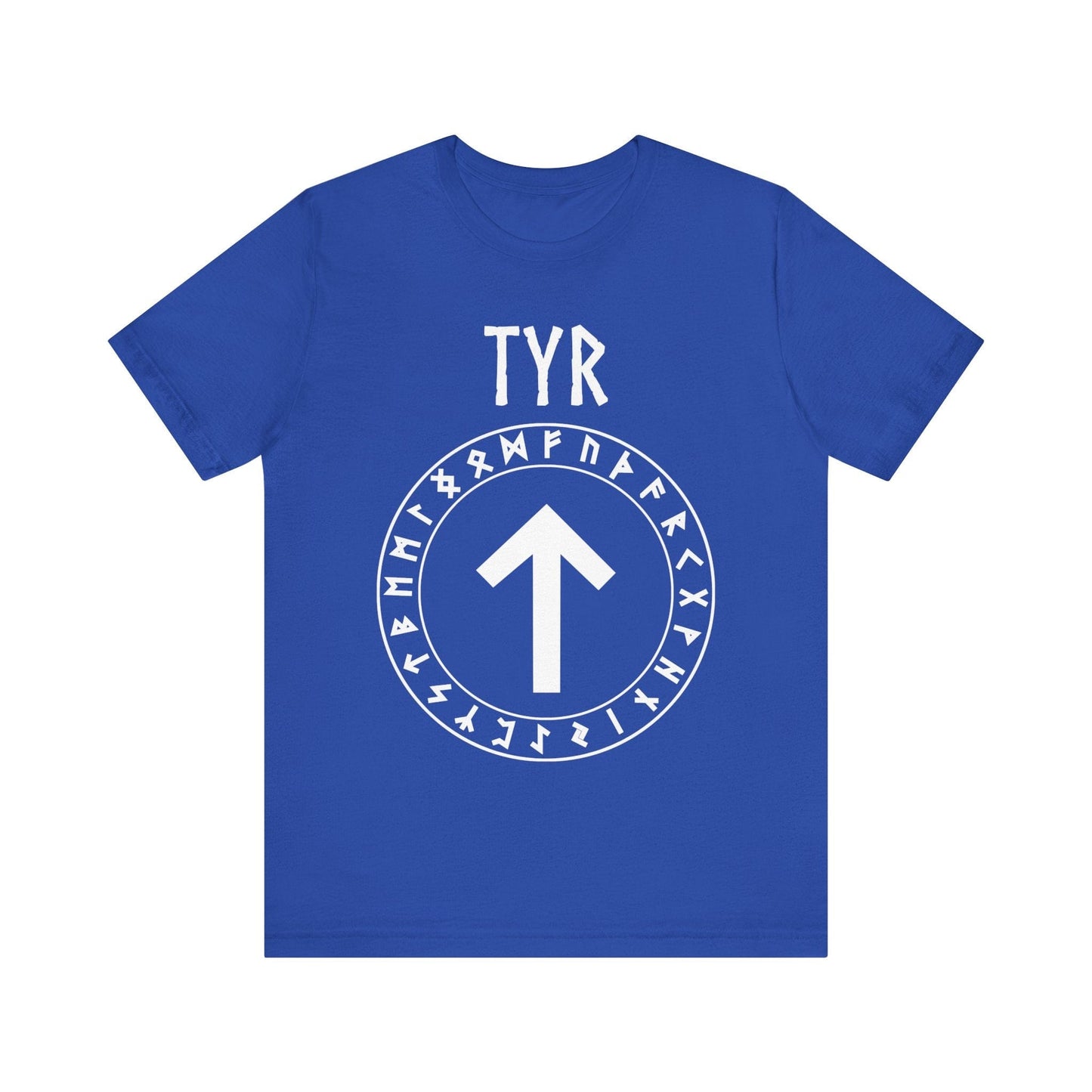 True Royal / S Tyr Norse God Tiwaz Rune with Futhark Runes T-shirt