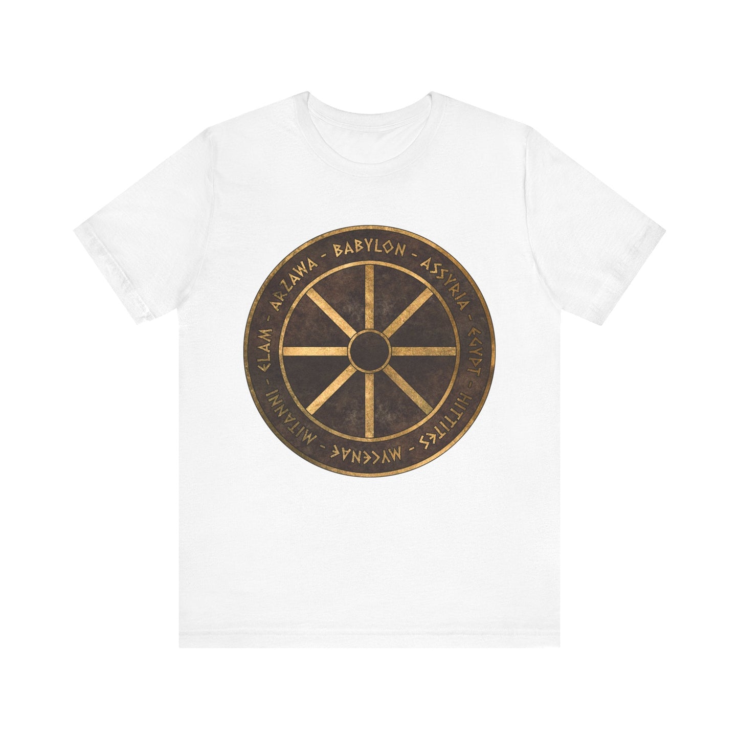 White / S Bronze Age Powers Ancient Civilizations Chariot Wheel Symbol T-Shirt