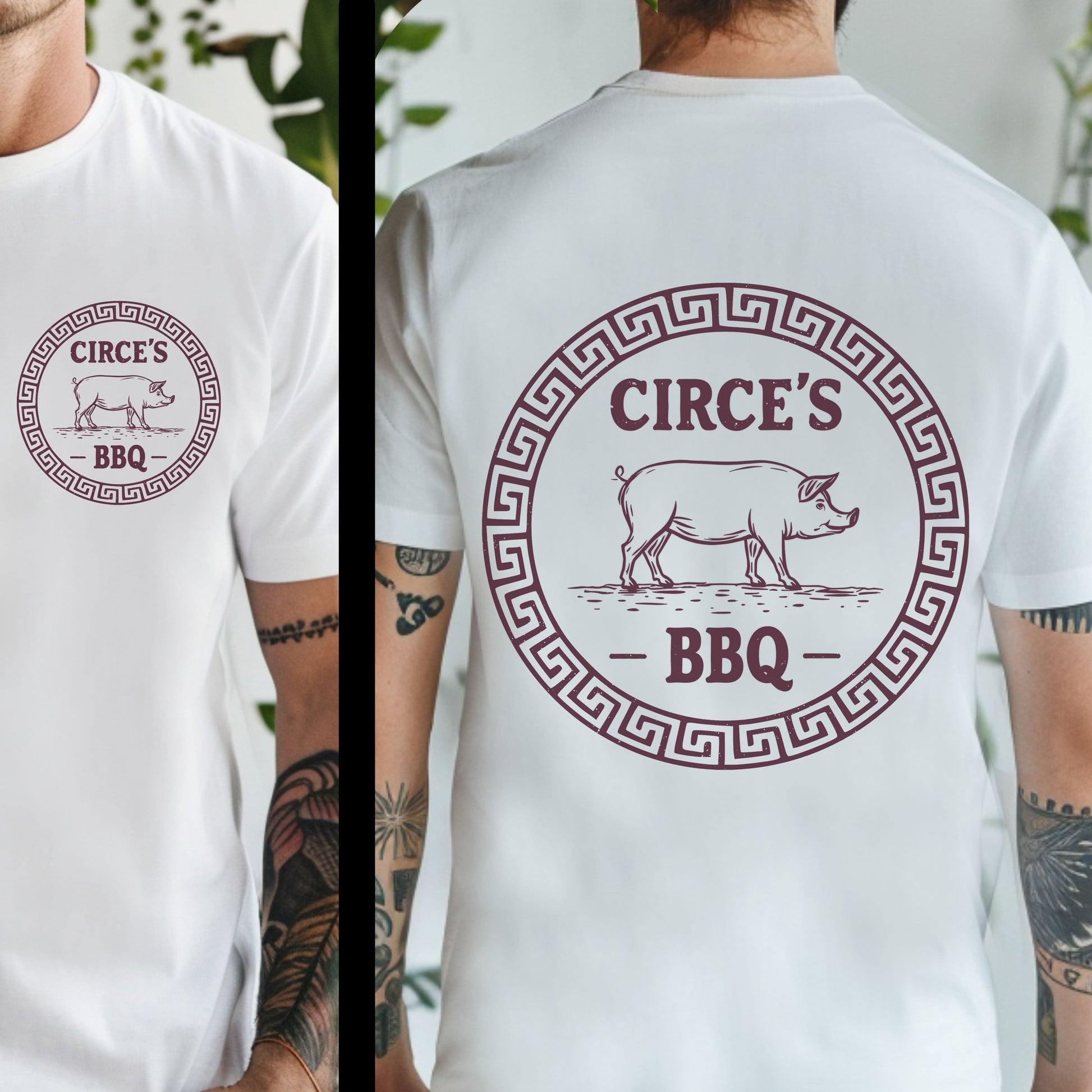 White / S Circe's BBQ - Funny Greek Mythology Double Sided T-Shirt