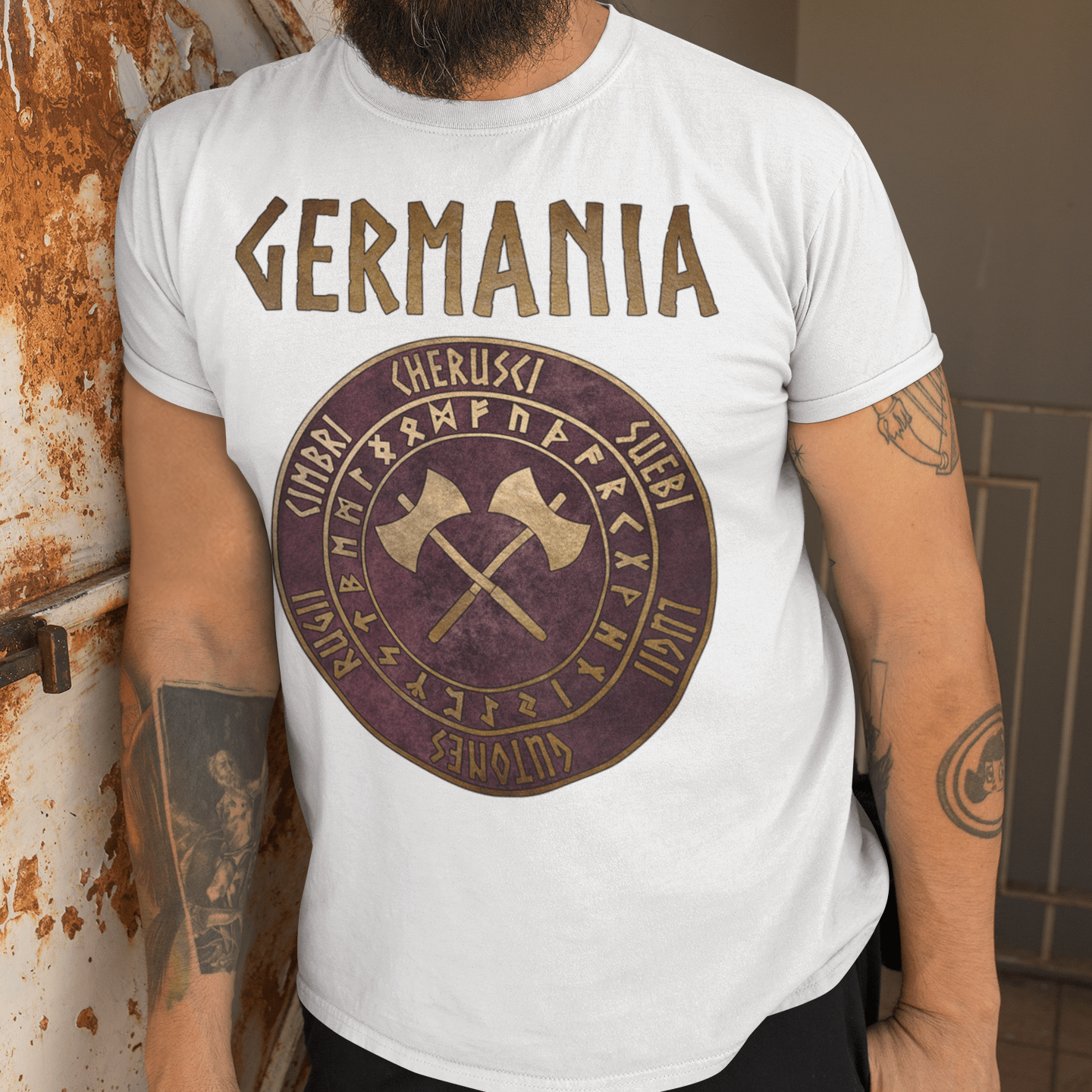 White / S Germania Ancient Germanic Tribes with Runes T-Shirt