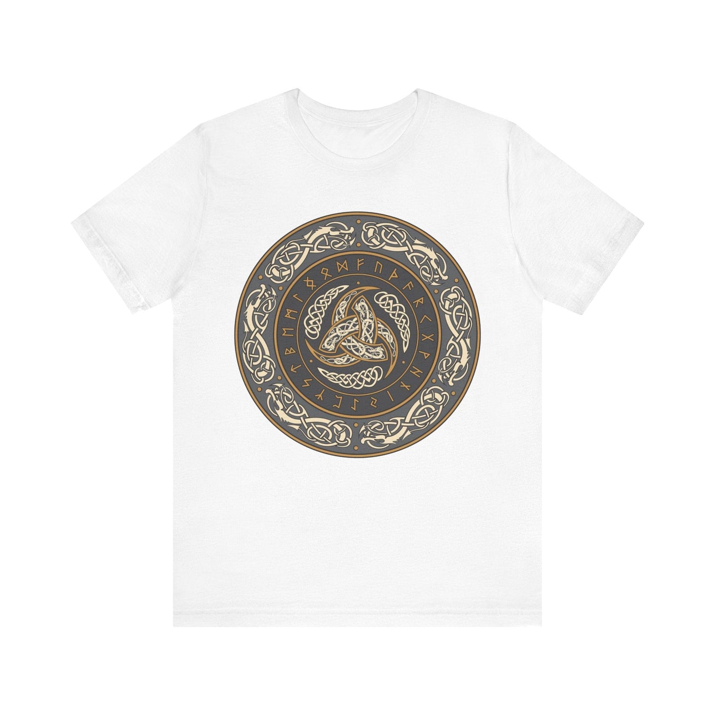 White / S Horns of Odin Triskelion with Runes T-shirt