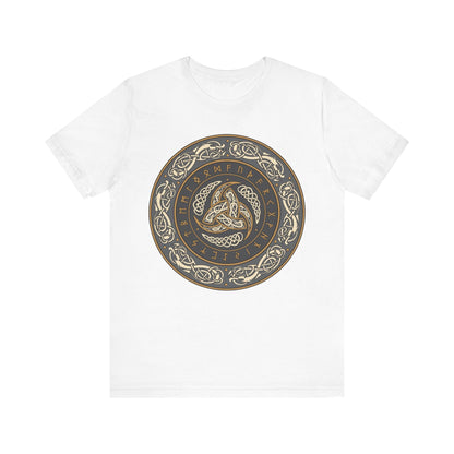 White / S Horns of Odin Triskelion with Runes T-shirt