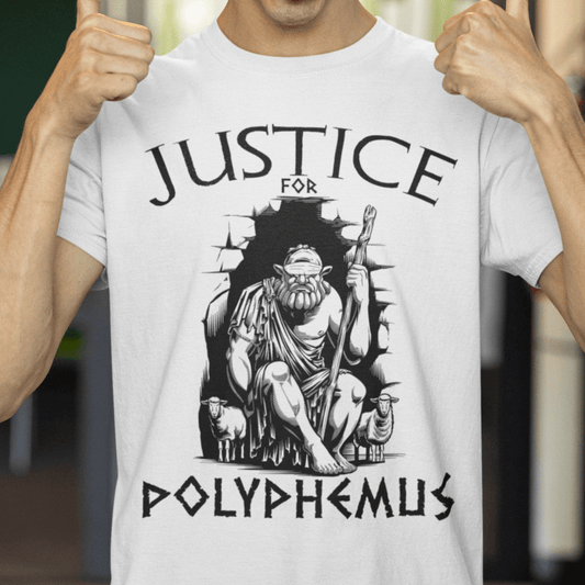 White / S Justice For Polyphemus - The Odyssey - Funny Greek Mythology T-Shirt