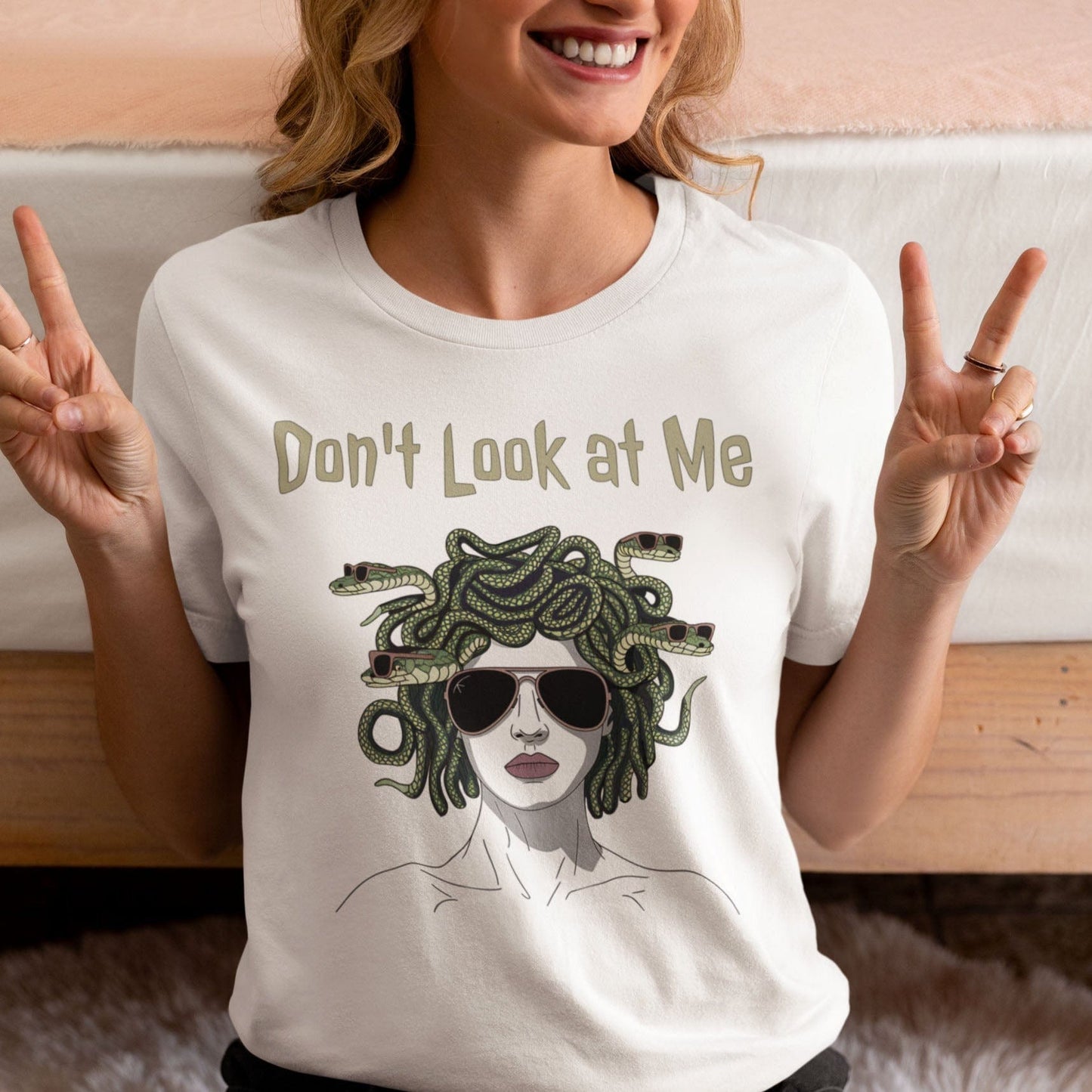 White / S Medusa - Don't Look at Me - Funny Greek Mythology T-Shirt