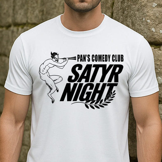 White / S Pan's Comedy Club Satire Pun - Funny Greek Mythology T-Shirt