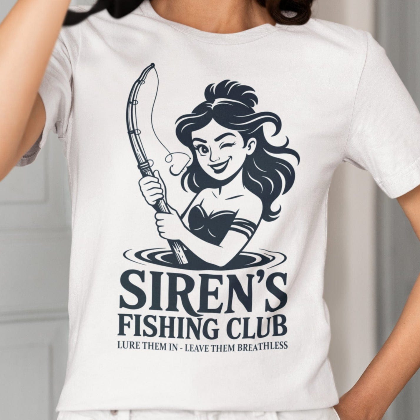 White / S Siren's Fishing Club - Funny Greek Mythology T-Shirt