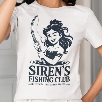 White / S Siren's Fishing Club - Funny Greek Mythology T-Shirt