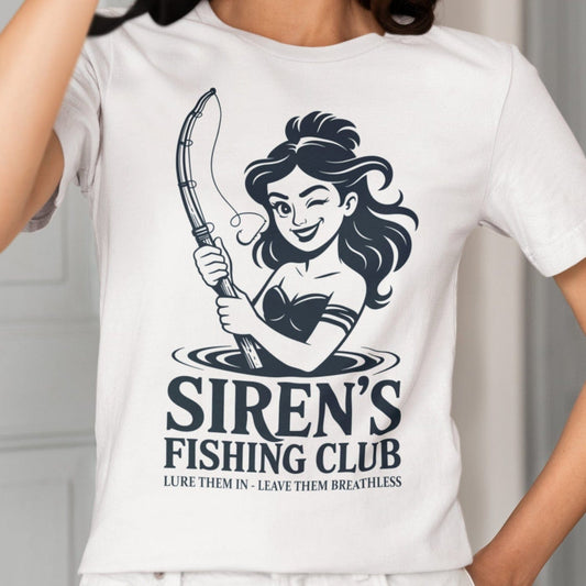 White / S Siren's Fishing Club - Funny Greek Mythology T-Shirt